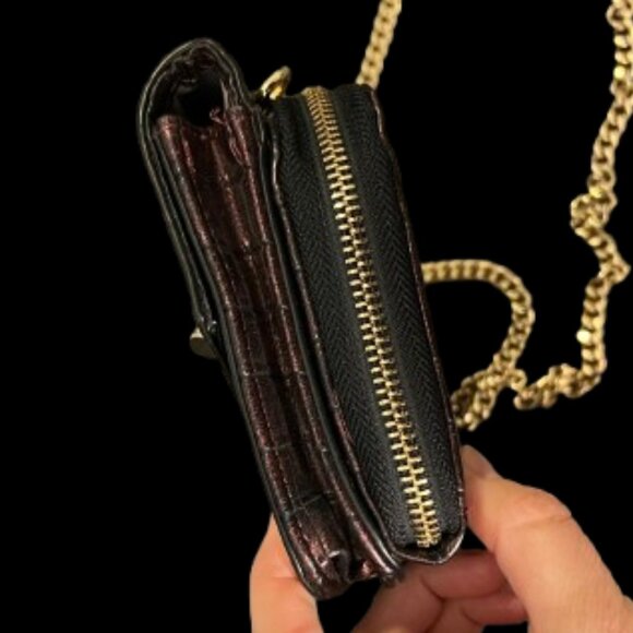 ✨ Kate Landry Burgundy Croc-Embossed Crossbody / Wallet-on-Chain ✨ - Picture 11 of 13